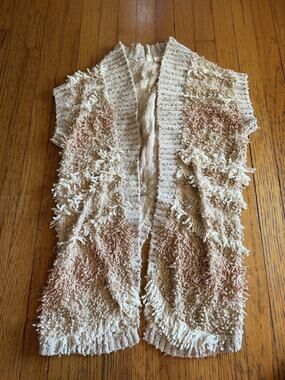 MOTH Sweater Vest Womens XS Beige Fringed Boho Style